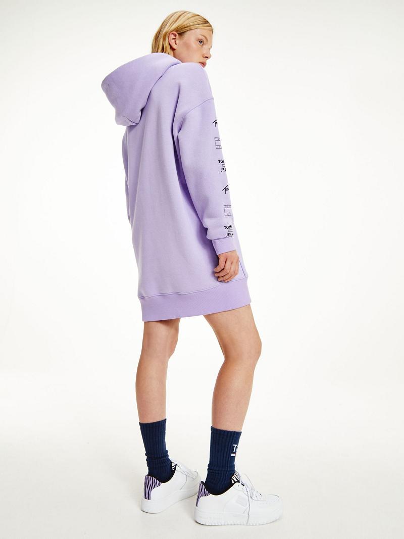 Női Tommy Hilfiger Organic Pamut Logo Hoodie Dresses Lila | HU 103FDN